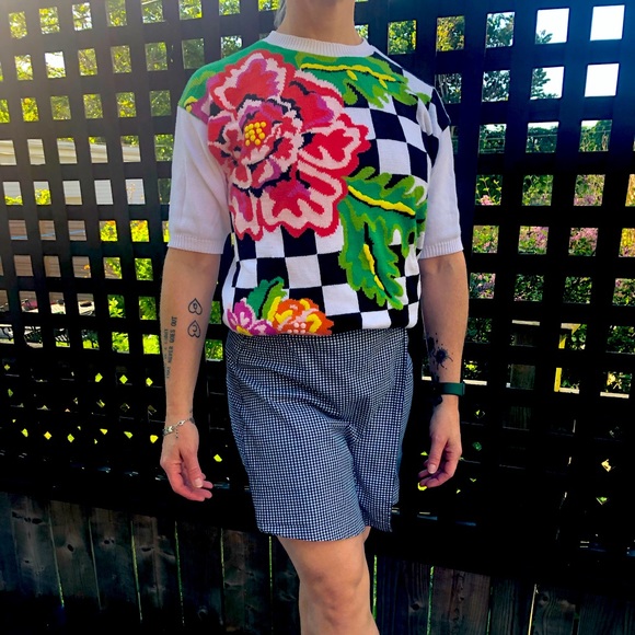 Checkered floral knit top - Picture 1 of 4